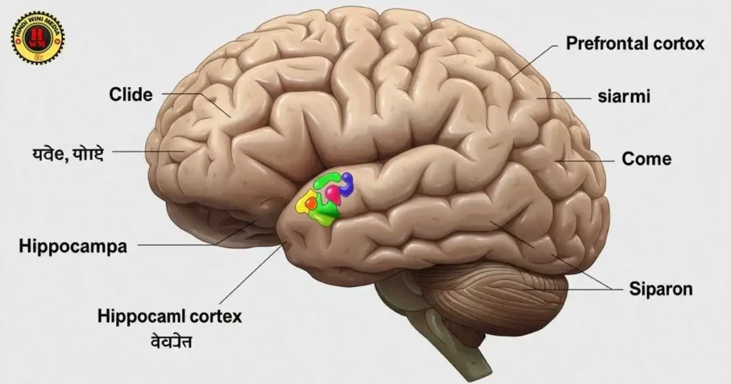 "Illustration of brain regions affected by Vipassana meditation