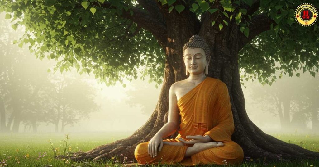 Gautama Buddha meditating under Bodhi tree