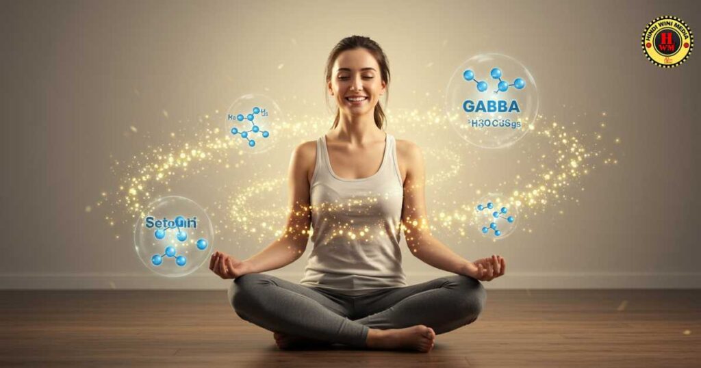Meditator with serotonin and GABA icons