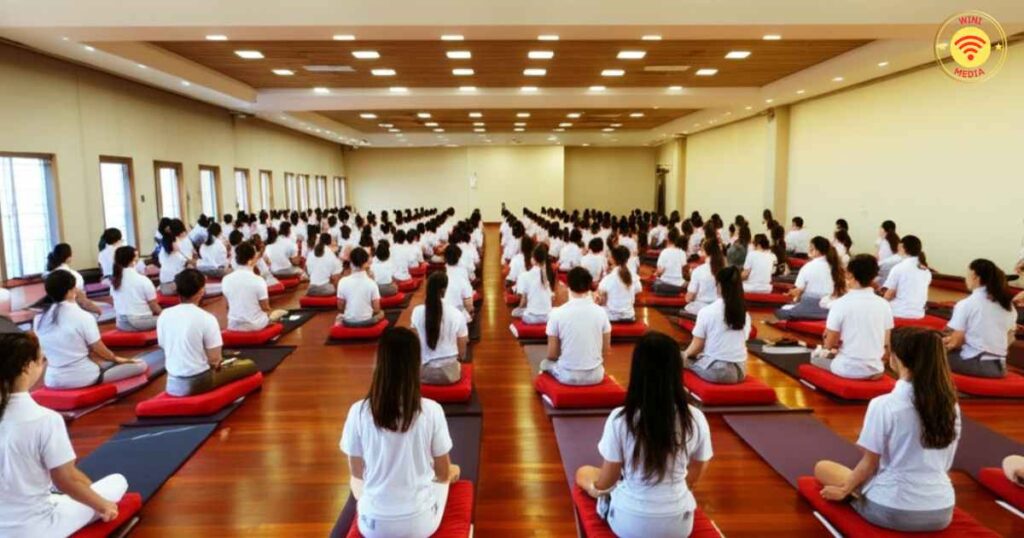 vipassana meditation hall, group meditation, silence, guidance, practice