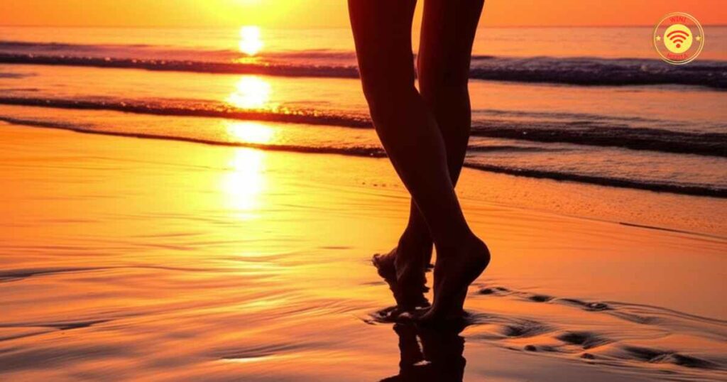 beach, sunset, mindfulness, walking, presence