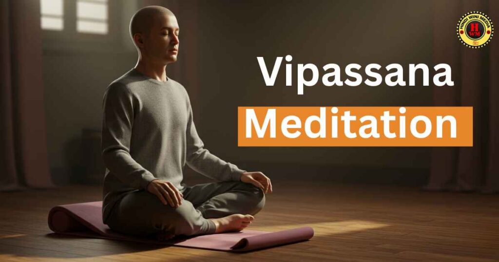 Person practicing Vipassana meditation, focusing on breath