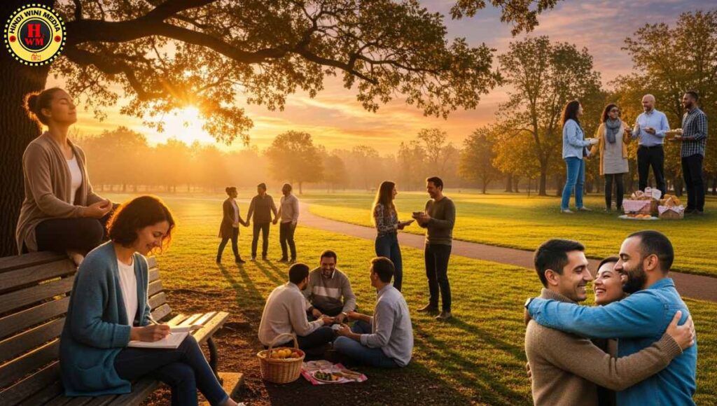 Group practicing vipassana and gratitude in a park