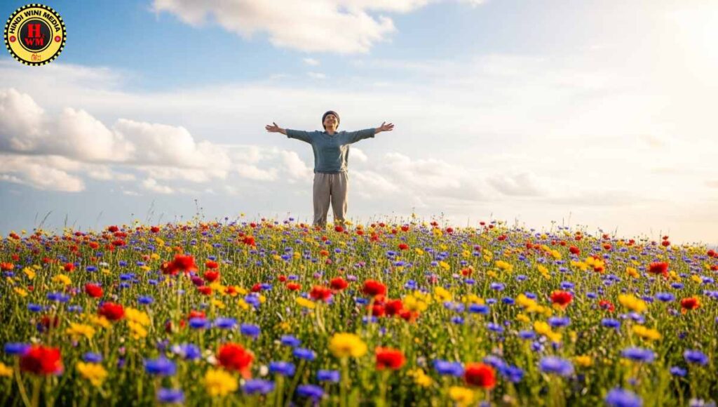 Person celebrating happiness and wellbeing with vipassana