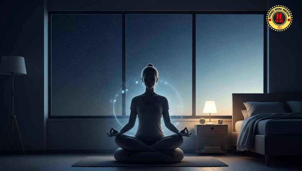 Person practicing Vipassana meditation before sleep