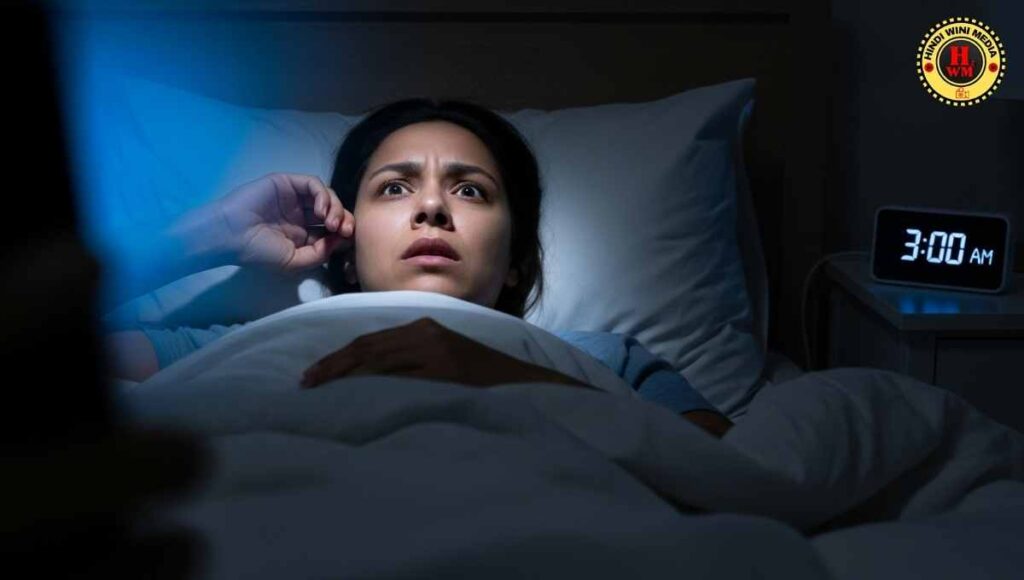 Person struggling with insomnia, tossing and turning in bed late at night
