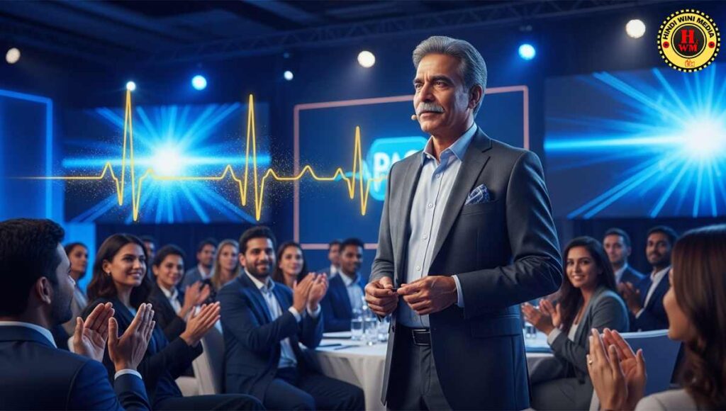 Confident man using Vipassana meditation during public speaking